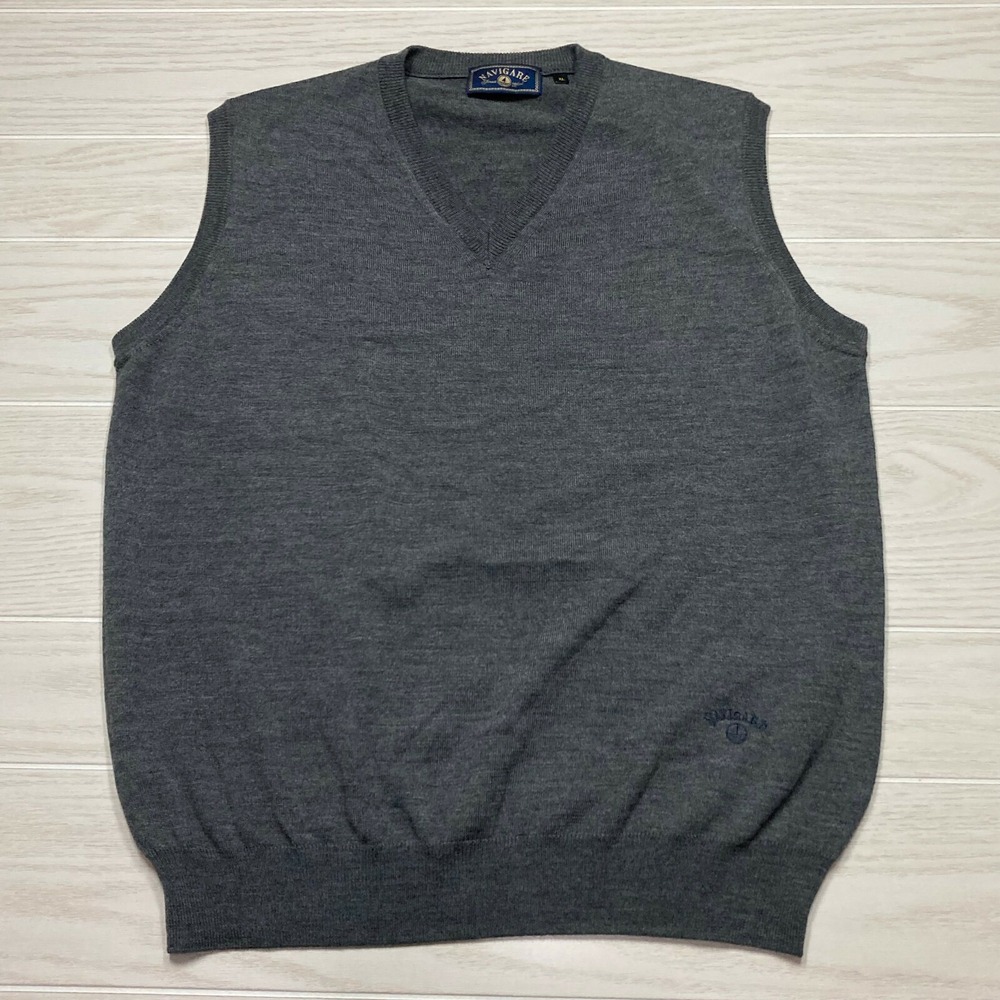 Navigare Men's Wool Blend V-Neck Sweater Vest Gray Pullover Size XL